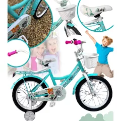   Kelly detský bicykel s rodičovskou rukoväťou – mentolový 16" + darček