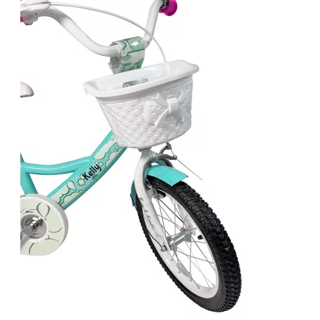 Kelly detský bicykel s rodičovskou rukoväťou – mentolový 16" + darček