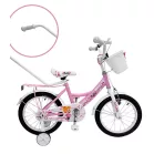 Kelly detský bicykel s rodičovskou rukoväťou – ružový 16" + darček
