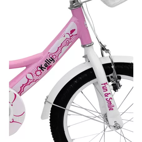 Kelly detský bicykel s rodičovskou rukoväťou – ružový 16" + darček