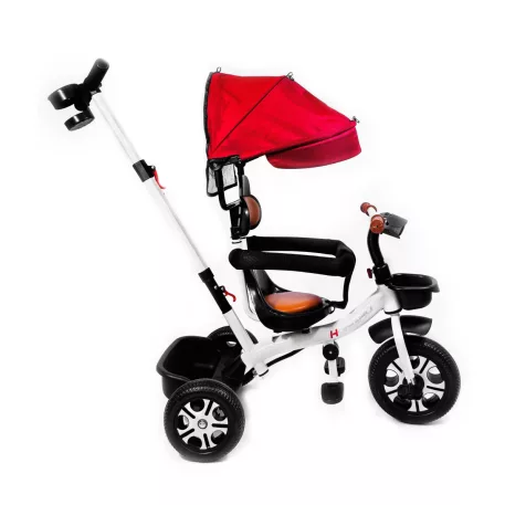 MK H-Trike Harmony trojkolka s otočným sedadlom o 360 stupňov, s rodičovskou rukoväťou, v červeno-bielej farbe + darček