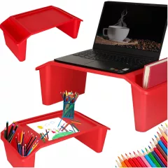   Stabilný prenosný stolík na notebook do auta s organizérom a vreckami pre deti – červený