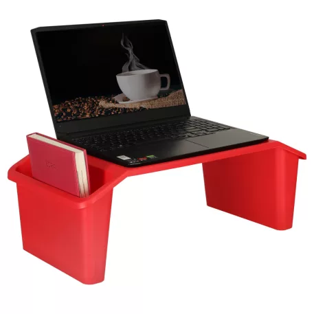 Stabilný prenosný stolík na notebook do auta s organizérom a vreckami pre deti – červený