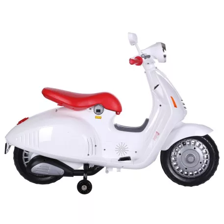 Elektrická detská motorka v štýle Vespa, 12 V – bielo-červená