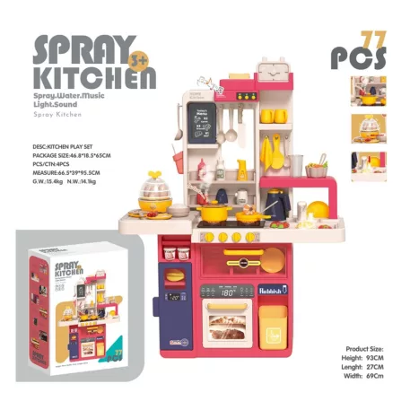 77-dielna detská kuchynská súprava Spray Kitchen v červenej farbe