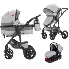   Mama Kiddies® Evening Star 4v1 Black Edition multifunkčný kočík s príslušenstvom v sivej farbe s ISOFIX základňou + darček