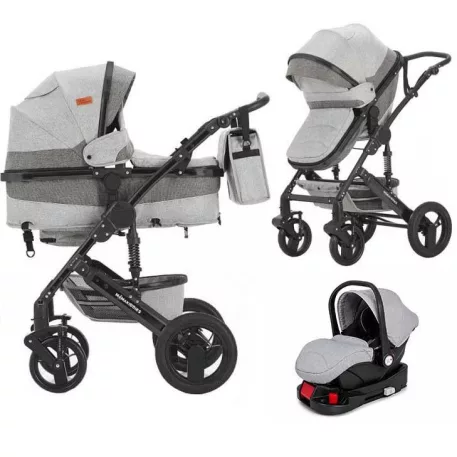 Mama Kiddies® Evening Star 4v1 Black Edition multifunkčný kočík s príslušenstvom v sivej farbe s ISOFIX základňou + darček