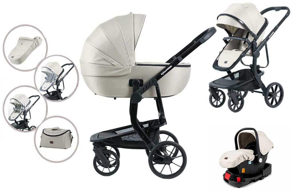 Mama Kiddies Icon 4 v 1 multifunkčný kočík v béžovej farbe so základňou ISOFIX
