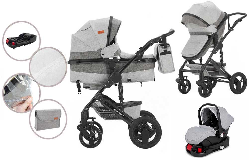 Mama Kiddies® Evening Star Black Edition 4 v 1 multifunkčný kočík v sivej farbe so základňou ISOFIX