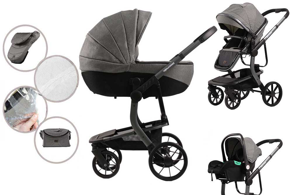 Mama Kiddies® Icon 3 v 1 multifunkčný kočík s príslušenstvom v sivej farbe